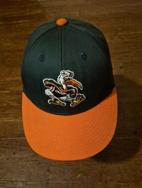 Miami Hurricanes Green and Orange Snapback Hat Cap with Mascot Patch
